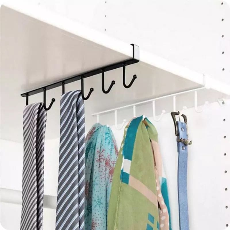 Kitchen Cabinet Hook Hanger, Kitchen Storage Cupboard Hanging Rack, 6 hooks Metal Cabinet Holder, Multifunctional Stuck Board Organizer, Under Cabinet Closet Hook Rack