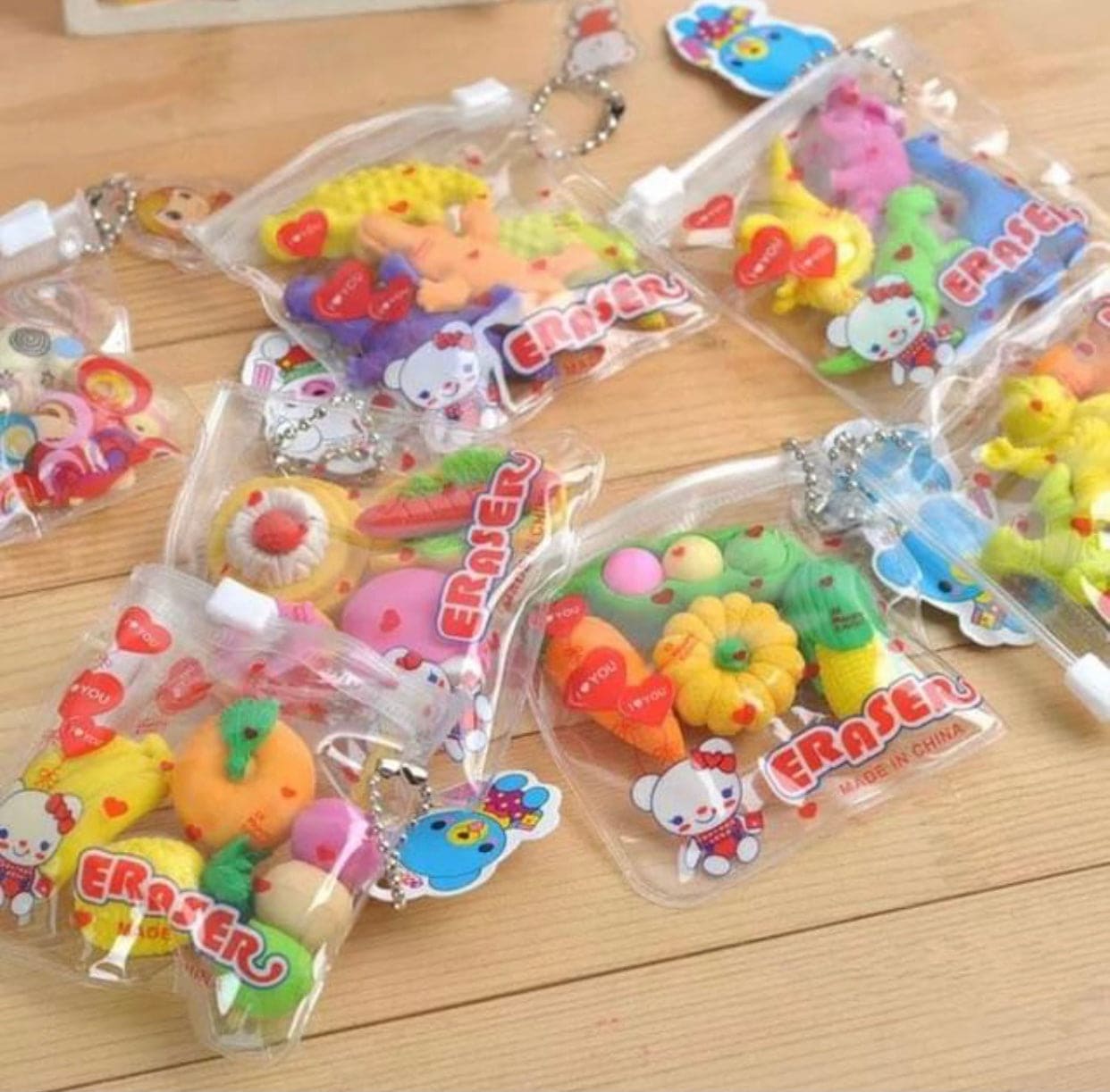 Set Of 4 Erasers Pencil Rubber Stationery Bag, Creative School ag Animal Fruit Cake Rubber, Cartoon Cute School Rubber, Lovely Cartoon Animal Sports Themed Mini Erasers
