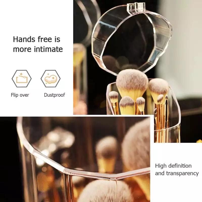 Acrylic Makeup Brush Holder With Pearls, Cosmetic Brush Case With Dustproof Lid, Countertop Brushes Holder, Pearl Organizer