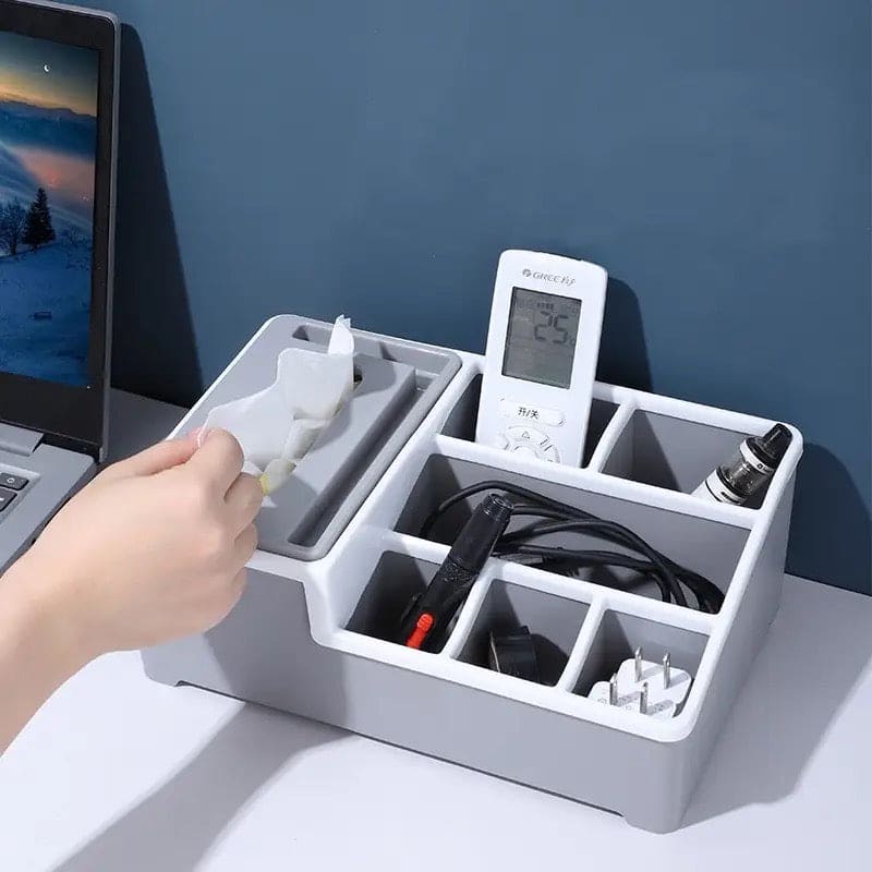 Desktop Plastic Napkin Holder, Multifunctional Tissue Storage Box Cover, Stationery Make Up Organizer for Bedroom Bathroom, Multifunctional Tissue Box Phone Holder Stand,  Wipes Case Desk Organizer