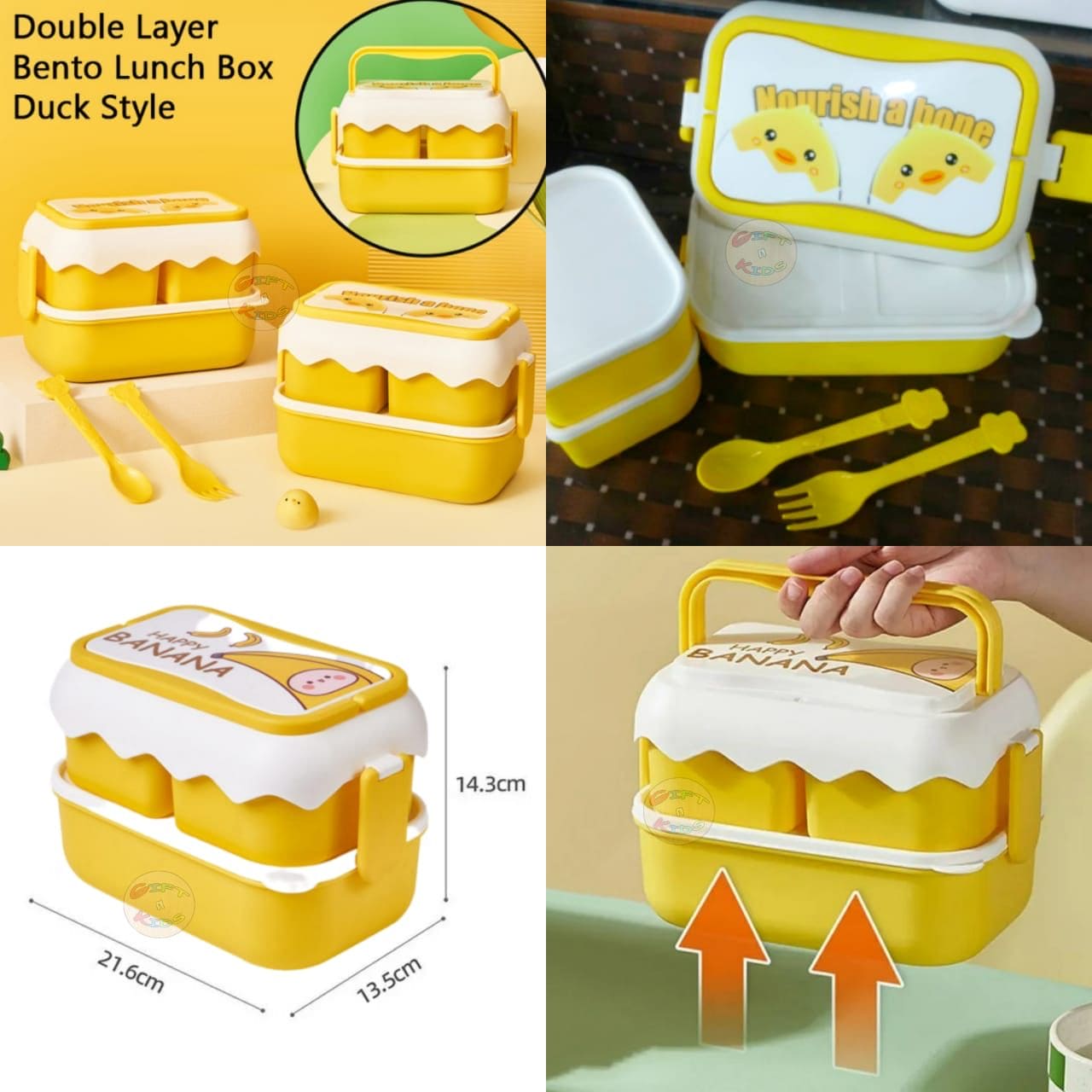 Creative Duck Tiffin, 3 Compartment Cute Cartoon Lunch Box, Cartoon Leakproof Snack Bento Box, Large Capacity Bento Container, Picnic Hiking Lunch Container