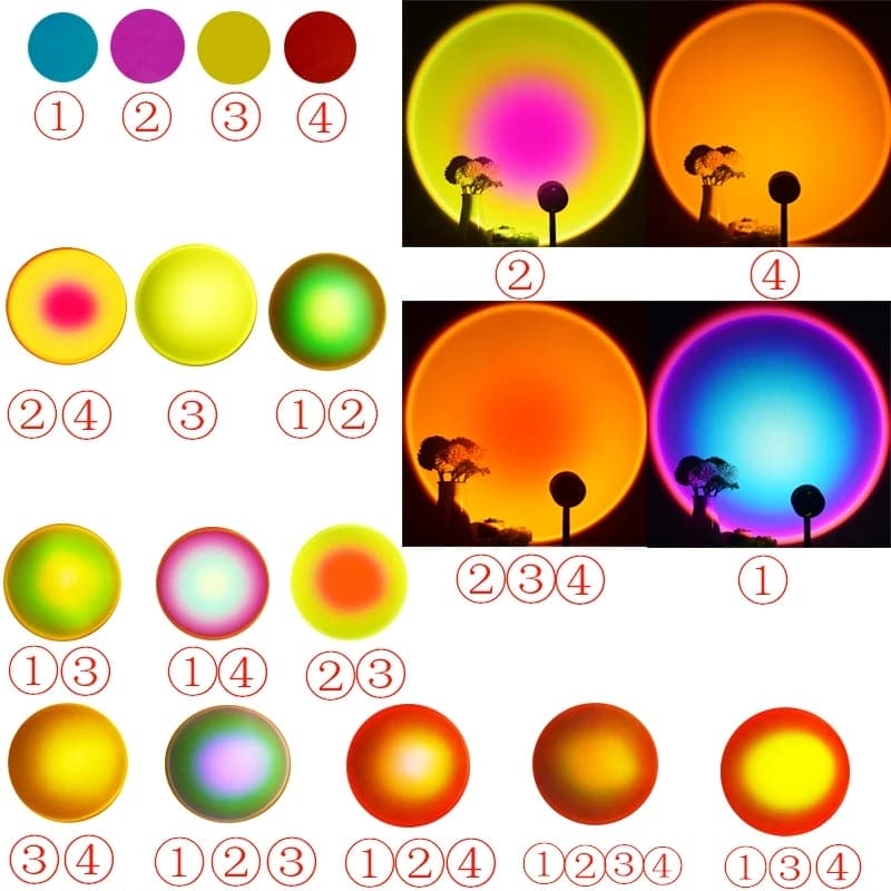 15 in 1 Rainbow Sunset Lamp, Led Projector Night Light, Rgb Controllable 360° Rotated Romantic Visual, Almunium Lens Sunset Projection Lamp, Wall Decoration USB Operate Rainbow Sunset Projector Lamp