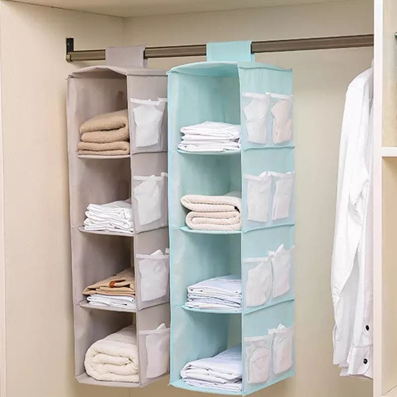 New Hanging Wardrobe, 4 Layer Foldable Closet Organizer, Multilayer Foldable Hanging Storage Rack, Tier Hanger Bag, Wardrobe Storage Holder, Dust-Proof Fabric Hanging Bag, Double Sided Storage Organizer With 8 Frosted Pocket