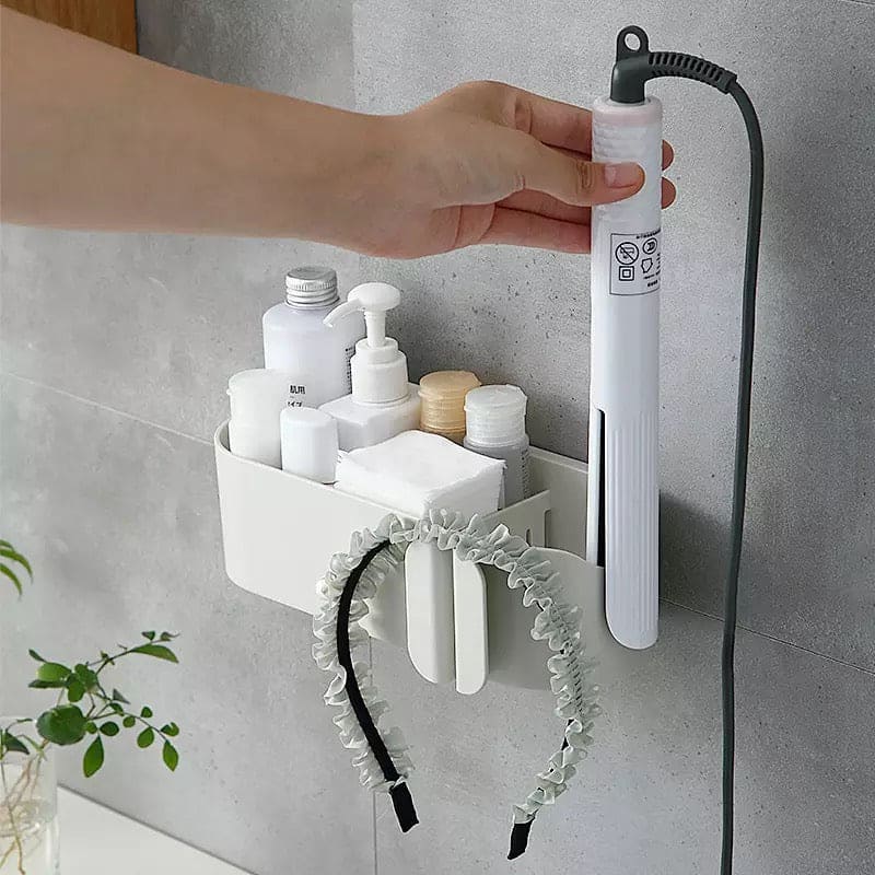 Multifunctional Bathroom Hair Dryer Holder, Wall Mounted Comb Rack, Self-Adhesive Makeup Storage Box,  Plug Hook Organizing Rack, Hair Dryer Shelf