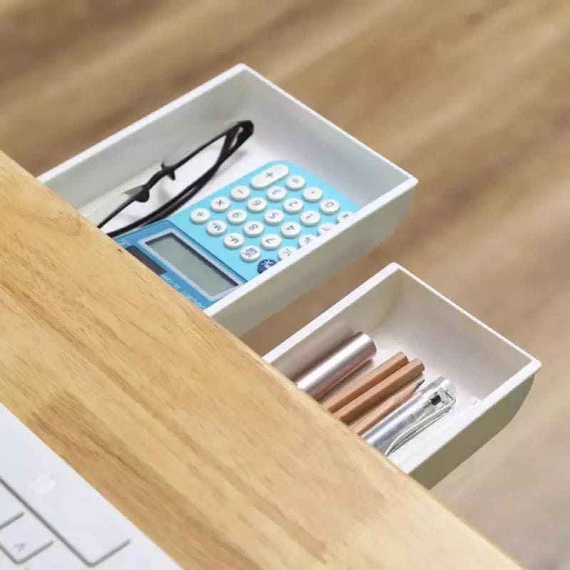 Under Desk Drawer Storage Box, Self Stick Pencil Tray, Hidden Stationery Organizer, Bedroom Office Pen Holder Case, Adhesive Under Table Drawer Box, Hidden Small Desk Drawer For Reduced Clutter, Self-Adhesive Drawer With Smooth Sliding Track
