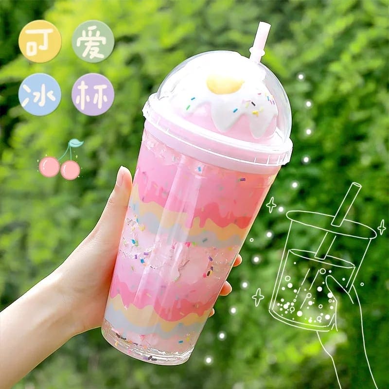 Cute Egg Crushed Ice Cup, Summer Straw Ice Cup, Large Capacity Plastic Water Bottle, Cute Egg Design Water Cups, Ice Cream Water Bottle With Straw