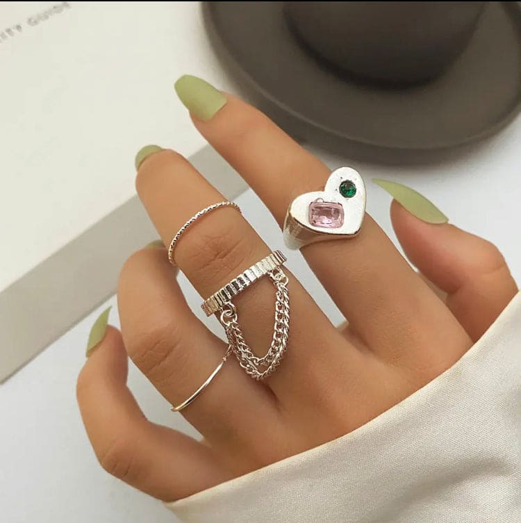 Set Of 5 Multi Beaded Pearl Rings Set, Retro Open Love Rings, Index Finger Ring For Women Jewellery, Metal Zircon Finger Rings