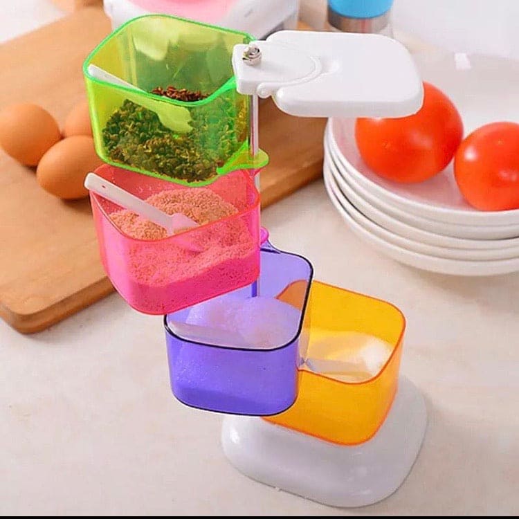 4 Layer Colorful Seasoning Box, 360 Rotating Spice Jar, Kitchen Storage Box, Spice Container