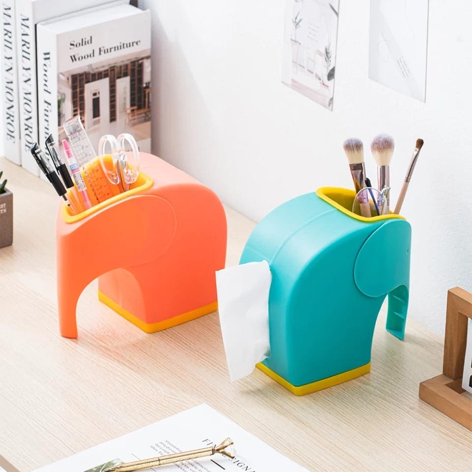 Model Elephant Pen Holder, Tissue Box Home Decoration For Living Room, Children's Desk Decor, Pen Holder Container for Bedroom Dressers, Multifunctional Tissue Box Cover