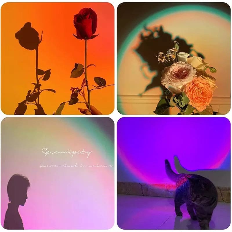 15 in 1 Rainbow Sunset Lamp, Led Projector Night Light, Rgb Controllable 360° Rotated Romantic Visual, Almunium Lens Sunset Projection Lamp, Wall Decoration USB Operate Rainbow Sunset Projector Lamp