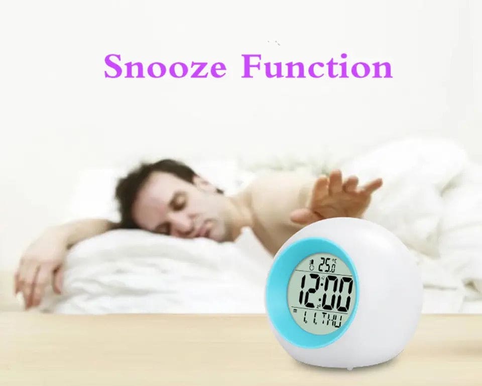Cute Kids Digital Alarm Clock, 7 Color Alarm Clock, Cute Wake Up Timer Alarm Clock, Touch Control Digital Clock,  Colors Change Night Glowing Digital Alarm Clock, Natural Sounds Table Watch, Round Snooze Led Alarm Clock
