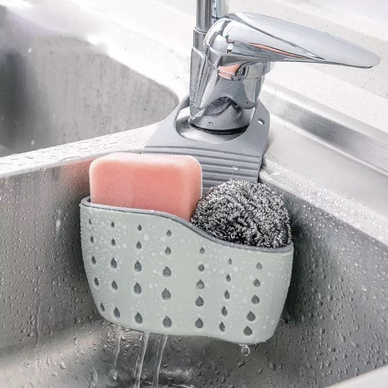 Adjustable Sink Soap Sponge Holder, Kitchen Hanging Drain Basket, Kitchen Sink Washing Storage Rack, Plastic Faucet Hanging Bag, Hanging Drain Rack Basket