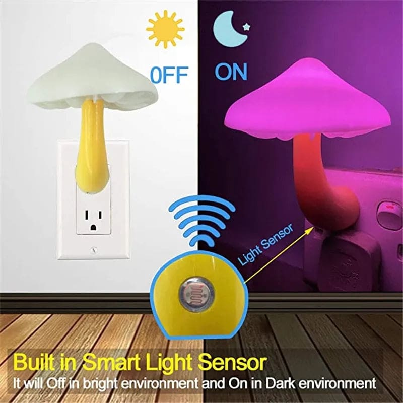 Mushroom Socket Night Light, Light Control Sensor Bedroom Light, Mushroom Wall Socket Lamp, Automatic Sensor Bedroom Decor Wall Lamps For Kid Room, Mini Bedside Socket Lamp, Electric Plug Warm White Light