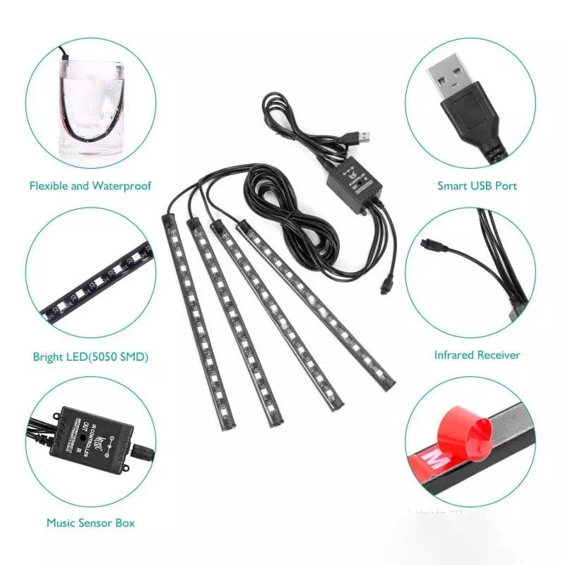 Car Strips Lights, RGB Interior Atmosphere Strip Light, Decorative Foot Lamp, Car Ambient Lights, Multicolor Music Car Strip Light, Under Dash Lighting Kit with Sound Active Function