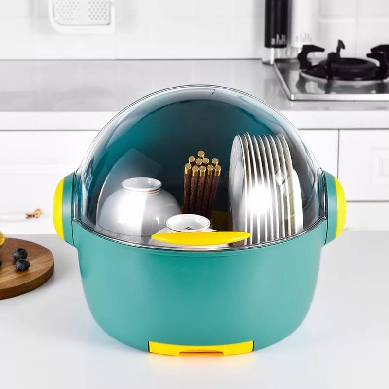 Large Capacity Round Dish Drain Rack, Kitchen Tableware Storage Box With Lid, Kitchen  Bowls and Dishes Draining Cupboard, Countertop Bowl Storage Rack, Plastic Cupboard For Dishes