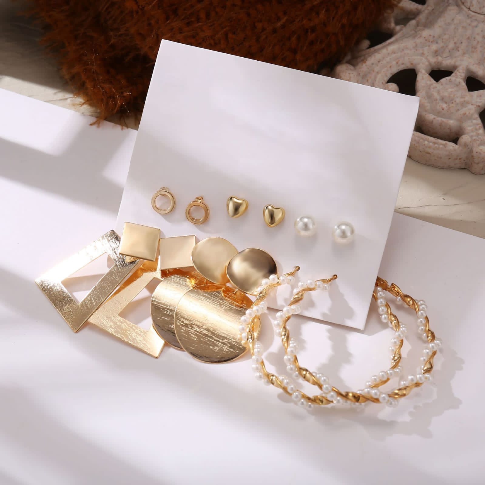 Set Of 6 Female Pearl Hoop Earrings For Women, Oversize Metal Circle Punk Earrings Set, Women Dangle Drop Earrings, Acrylic Pearl Tassels Earrings