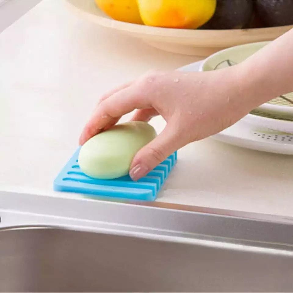 Countertop Soap Dish, Flexible Bathroom Silicone Soap Dish, Soap Pads Organizer, Water Soap Tray Stand, Non-Slip Silicone Soap Box, Drainable Soap Saver Pad for Shower Bathroom Kitchen