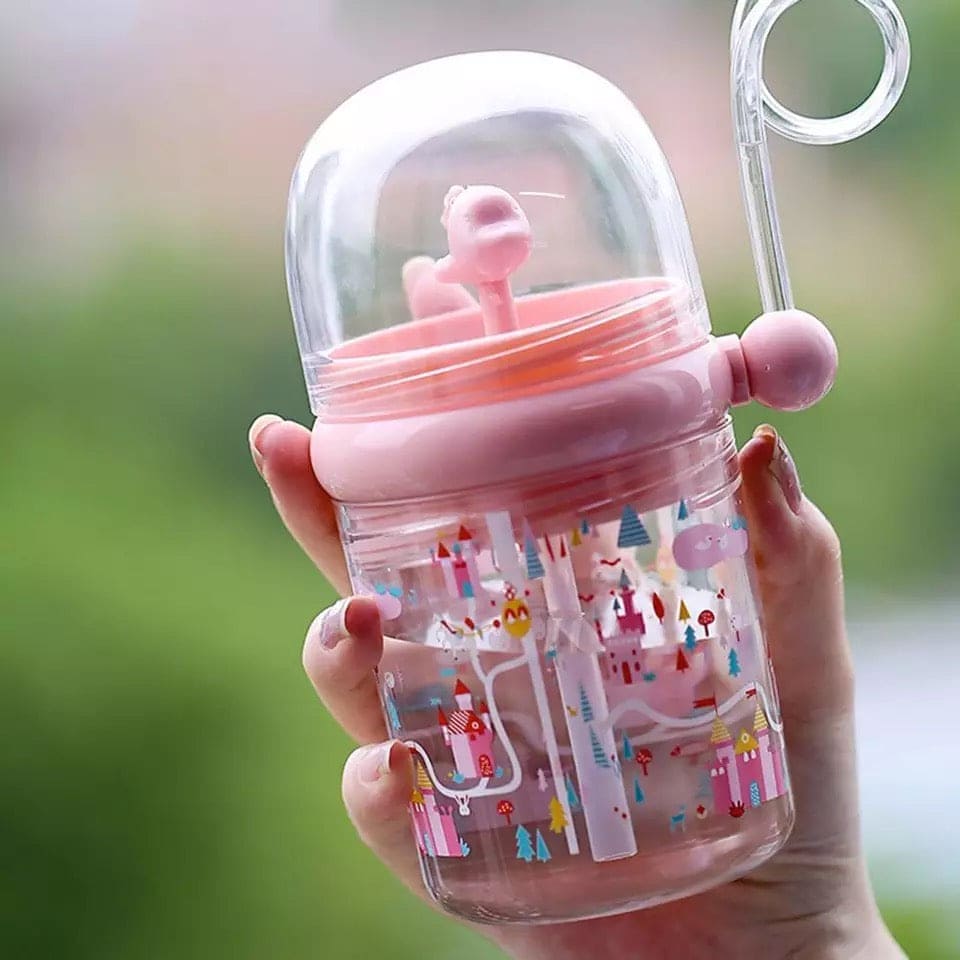 Creative 260Ml Kids Funny Whale Water Spray Drinking Cup, Cartoon Feeding Bottles With Straw, Leak Proof Portable Cartoon Baby Feeding Cup