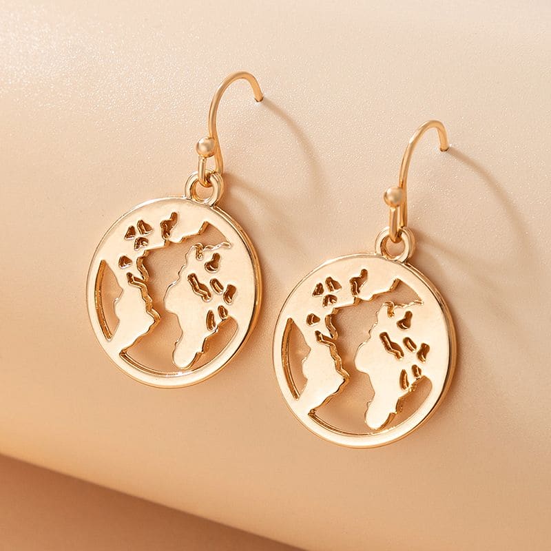 Vintage World Map Earrings, Globe Earth Earrings, Simple Delicate World Map Geometric Stud Earrings for Women Vintage Round Circle Earrings