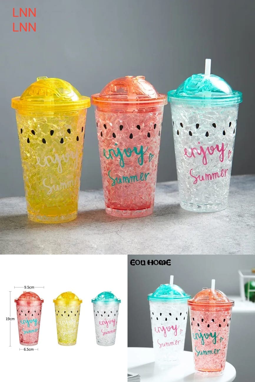 2 Layers Star Glitter Water Jar, Summer Plastic Mug With Straw And Lid