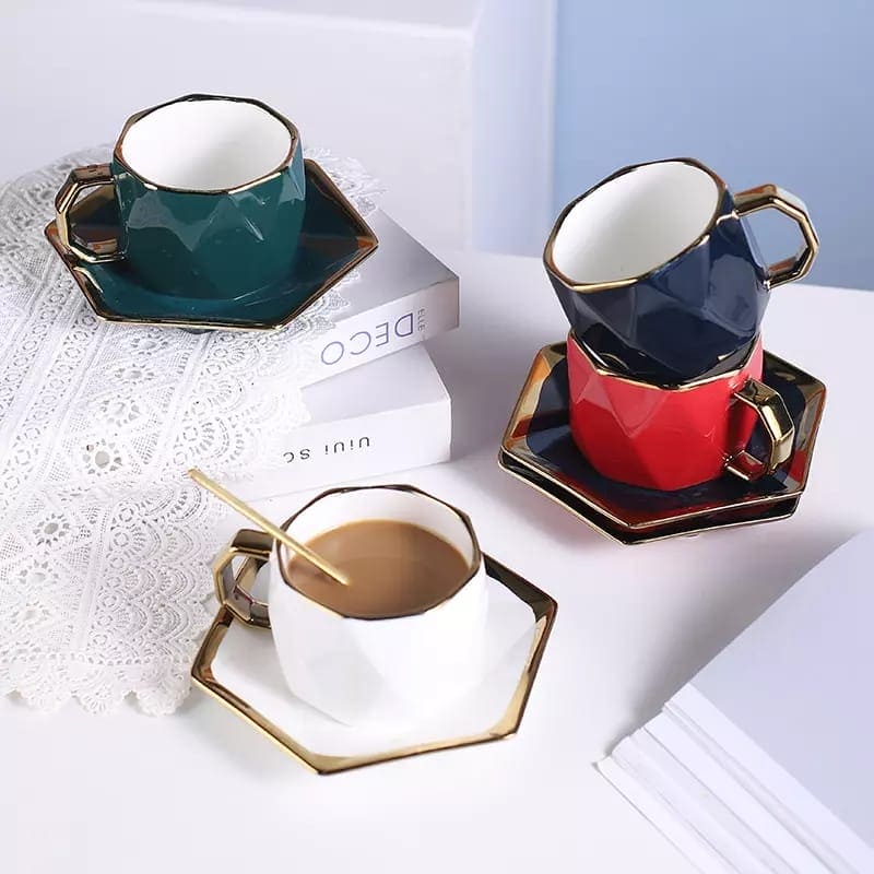 European Light Luxury Ceramic Cup With Saucer, Home Exquisite Coffee Cup With Saucer & Spoon