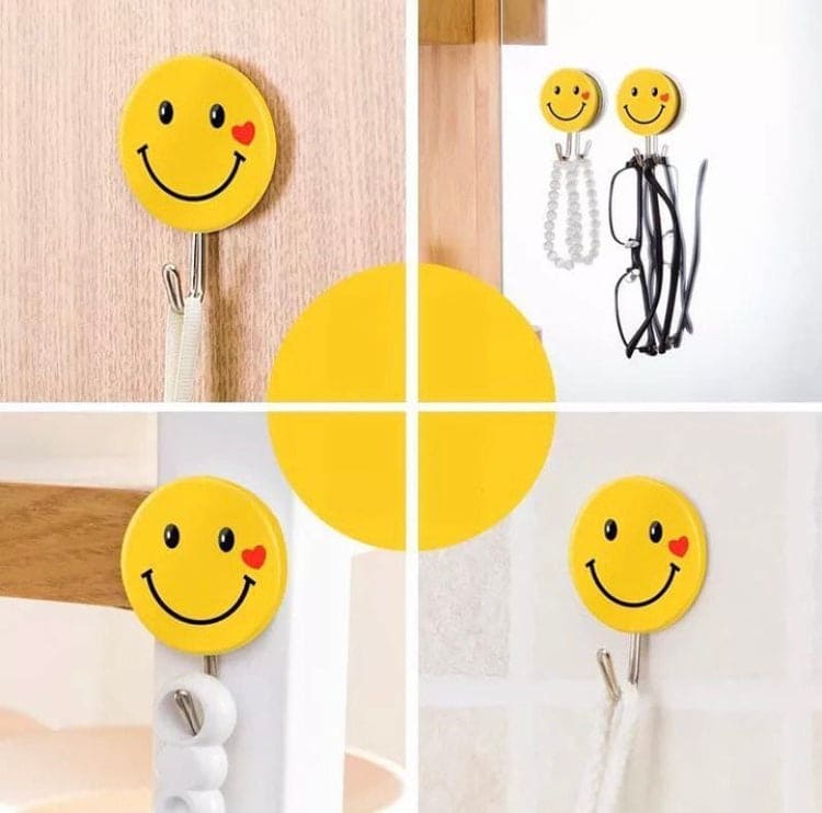 Smiley Sticky Hook, Strong Sticky Cartoon Hook, Dormitory Wall Mini Hook For Office School Household