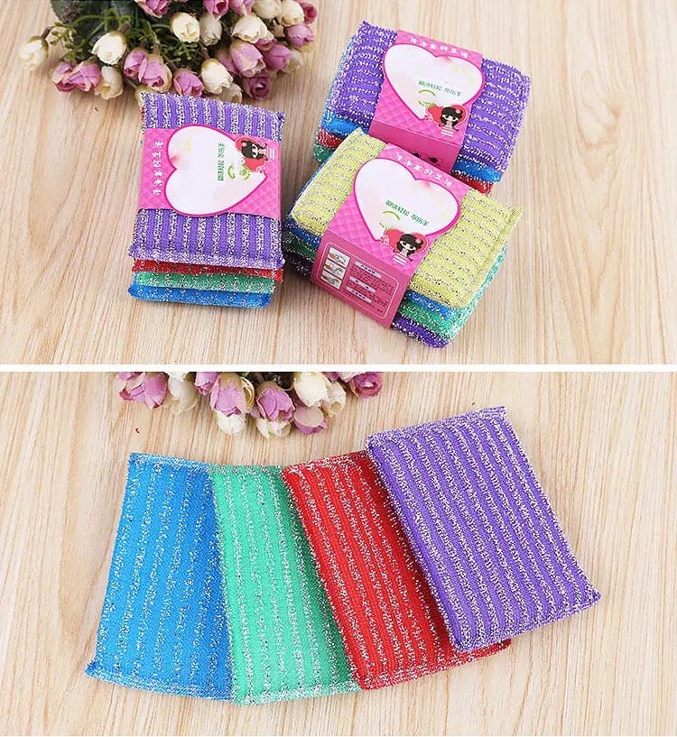 Set Of 4 Kitchen Dishwashing Sponge Fabric, Washcloths Scouring Pads, Wire Strip Diswashing Clothes, Multi-use Cooking Utensils Cleaner, Multifunctional Flexible Dish Cloth, Anti-deform Comfortable Cleaning Sponge