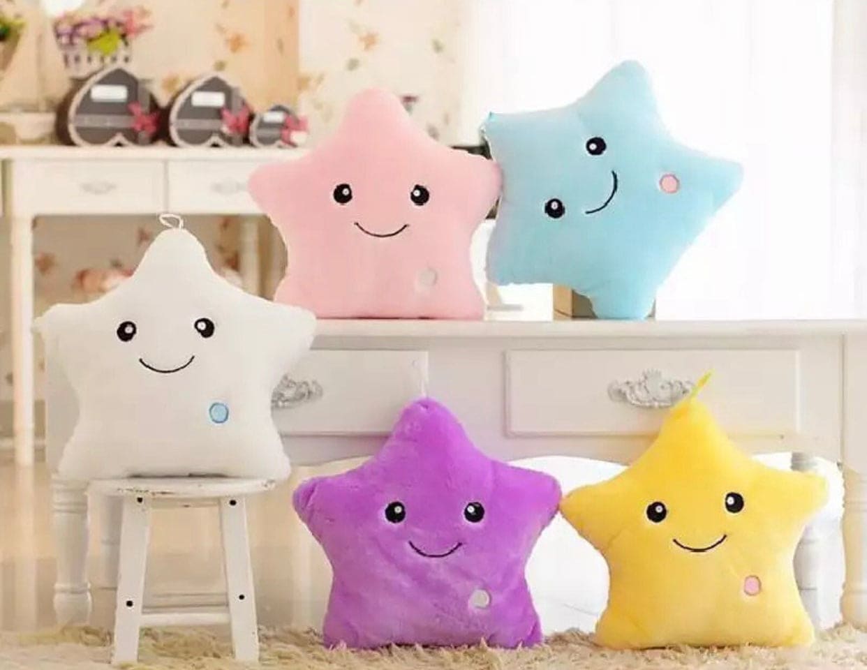 Creative 34cm Luminous Star Shaped Plush Pillow, Twinkle Star Light Up Plush Pillow