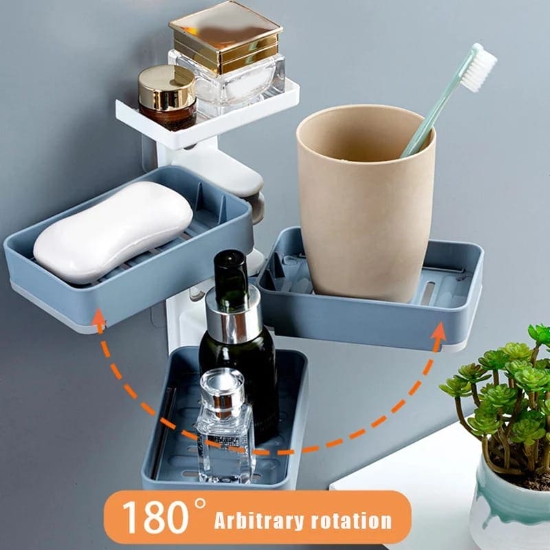 Multilayers Soap Dishes Holder, 180˚ Degree Rotatable Super Strong Self-Adhesive Punch-free Soap Rack for Bathroom Kitchen,