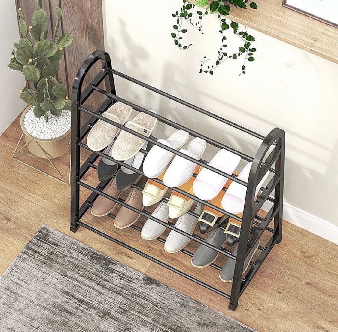 Amazing 4 Layer Shoe Rack, Multilayer Dust Proof Storage Simple Shoe Cabinet, Hallway Space Saving Shoes Rack, Space-saving Shoes Storage Organizers, Dormitory Stainless Steel Rack