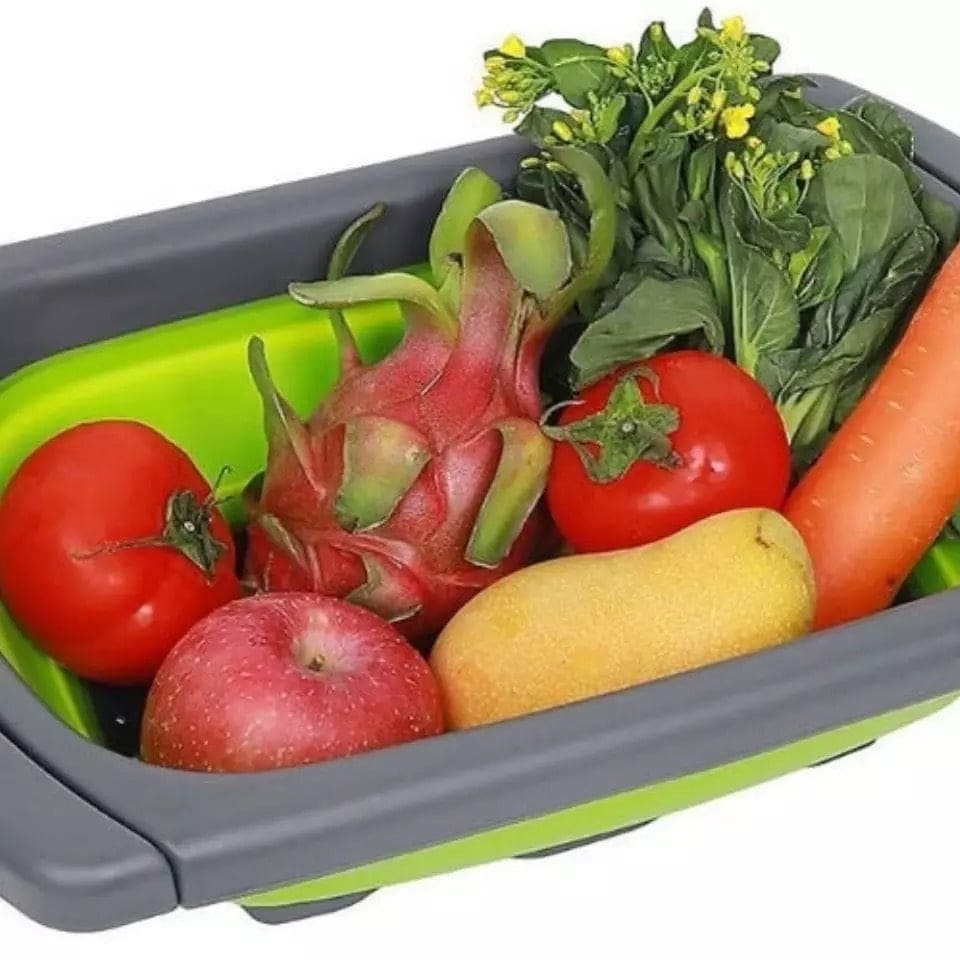 Expandable Silicon Drain Basket, Pull Rod Washing Vegetable Washing Basket, Telescopic Folding Drain Basket With Extendable Handles