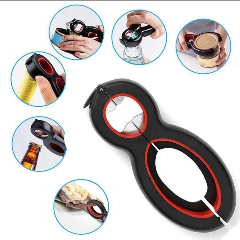 6 in 1 Multifunctional Stainless Steel Bottle Opener, Jar Opener Gripper Pad Easy To Use For Seniors With Arthritis, Beer Ring Corkscrew Kitchen Gadgets