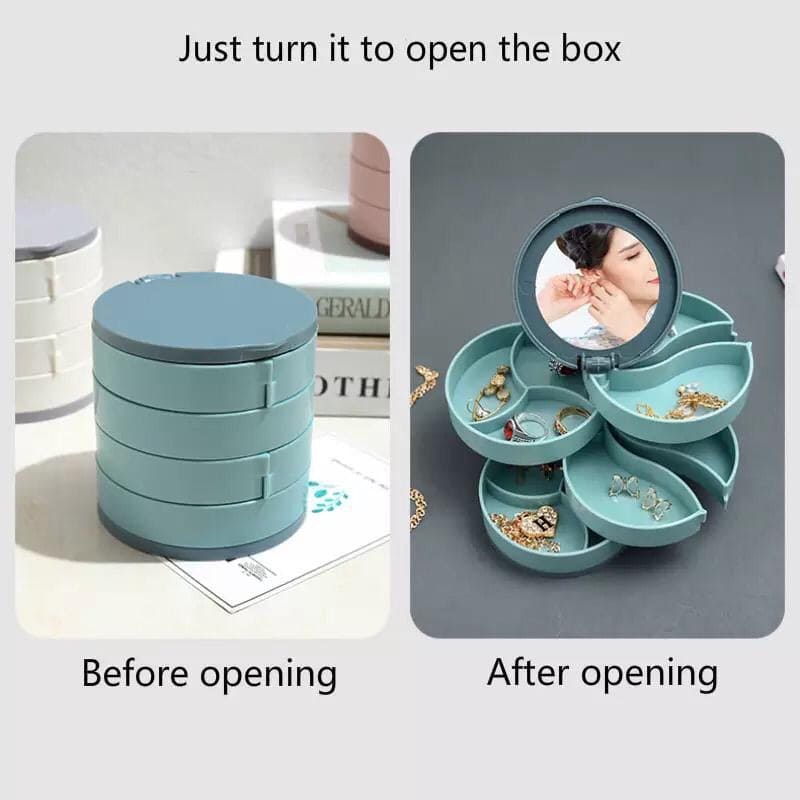 Multilayer Rotating Plastic Jewellery Organizer With Mirror, Earrings Display Stand, Small Accessories Storage Box