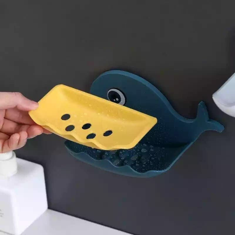 Wall-Mounted Whale Shaped Soap Holder, Hanging Bathroom Soap Tray with Suction Cup, Self Draining Soap Holder for Shower Wall