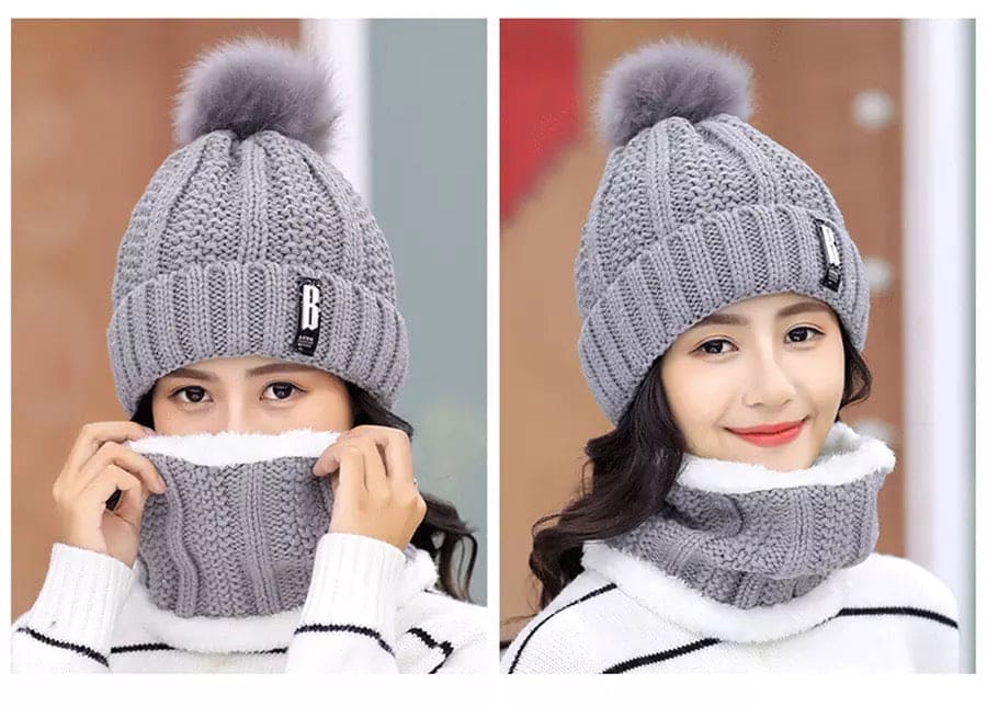 Female Outdoor Casual Windproof Hat, Winter Plush Warm Cap, Women Wool Knitted Hat, Collar Warm Keep Face Warmer Beanies Hat