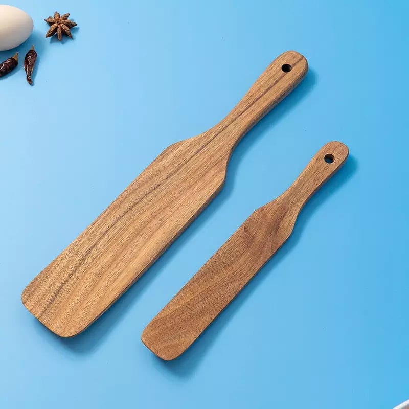 2 Pcs Teak Natural Wood Tableware Spoon, Wooden Cooking Spoon Set, Natural Wood Cutlery Spatula