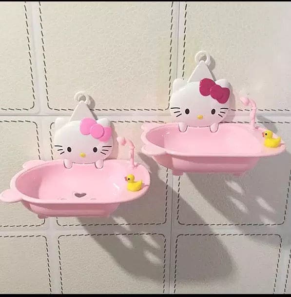 Hello Kitty Cute Bathroom Drain Soap Dish, Wall Cartoon Soap Dish Holder, Home Shower Travel Hiking Holder