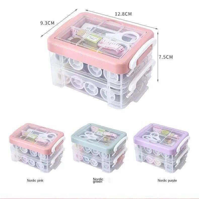 Portable Household Sewing Kit Box, Fabric Craft Needles Thread Scissor Set, Plastic Transparent Sewing Thread Storage, Multifunction PP Box Sewing Kit, Home & Travelling Sewing Accessories