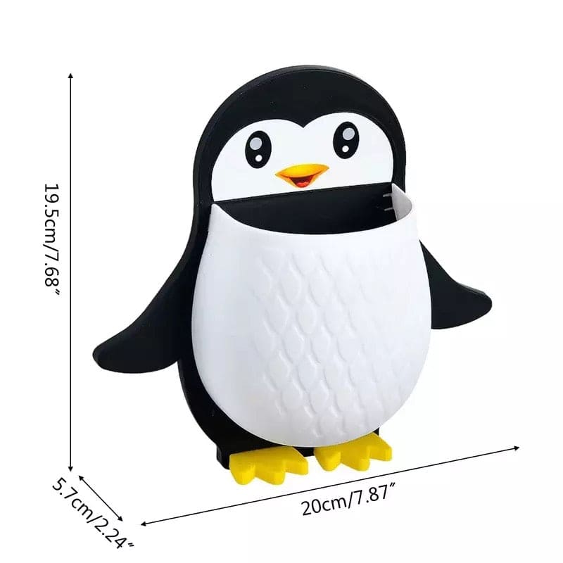Cartoon Penguin Storage Holder, Cartoon Penguin Corn Storage Holder Wall Mount Toothbrush Organizer, Home Bedroom Kitchen Bathroom Multifunctional Holders