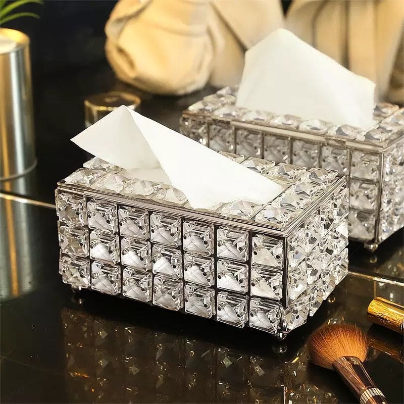 Rectangular Crystal Rhinestone Tissue Box, Desktop Napkin Storage Box, Gold Luxurious Bling Tissue Holder, Napkin Container for Bedroom And Dining Room