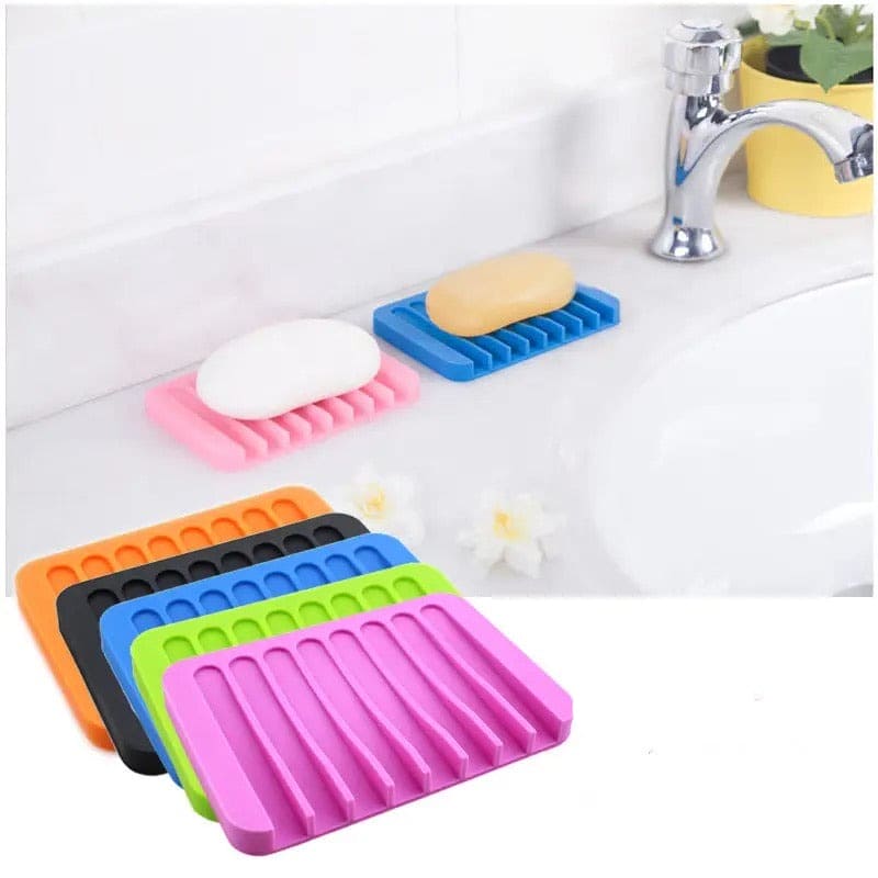 Countertop Soap Dish, Flexible Bathroom Silicone Soap Dish, Soap Pads Organizer, Water Soap Tray Stand, Non-Slip Silicone Soap Box, Drainable Soap Saver Pad for Shower Bathroom Kitchen