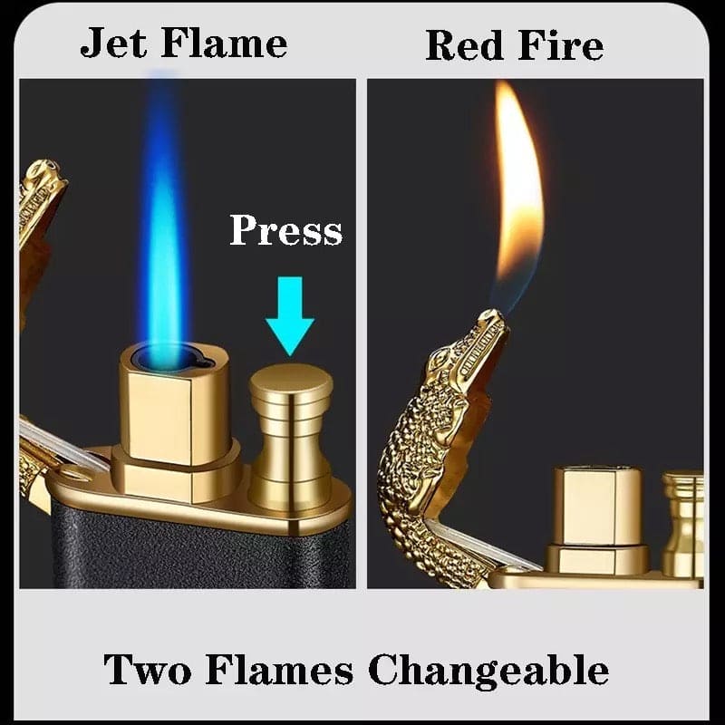 Dragon Dual Flame Lighter, Inflatable Windproof Jet Turbo Lighter, Metal Double Flame Lighter, Open Fire Conversion Lighter, Creative Double Fire Flame Lighter, Butane Cigarette Lighter