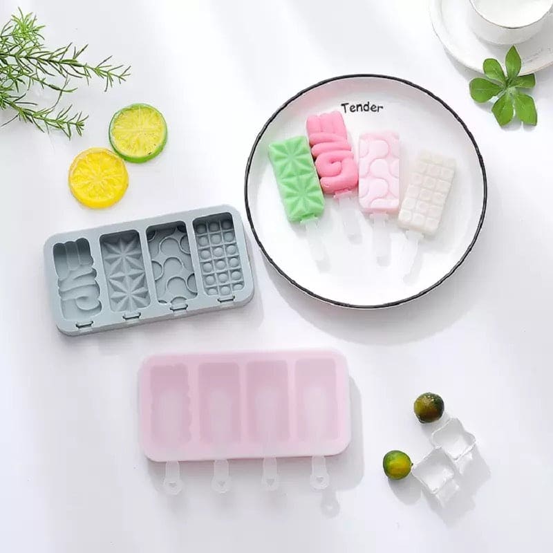 4 Pcs Creative Ice Cream Molds, Silicone Ice Cream Mold, Ice Cube Tray Popsicle Molds, Frozen Ice Cube Molds, Homemade Freezer Ice Lolly Mould