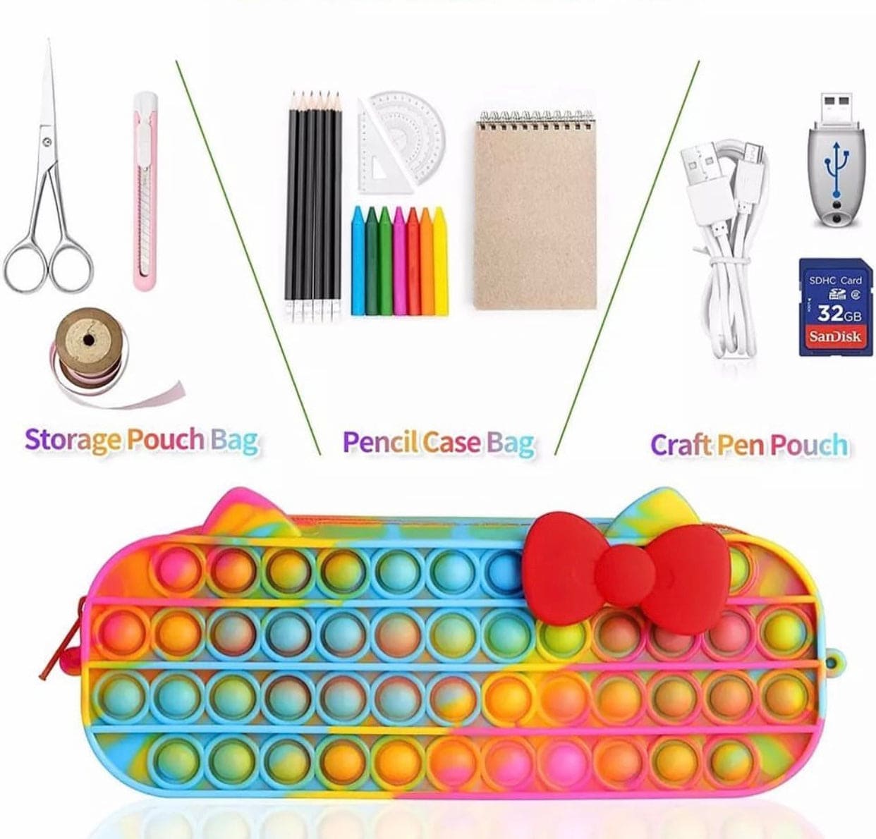 Pop Pencil Case For School Stationary, Silicone Bubble Toy Stationery Storage Bag, Silicon Sensory Stress Relieve Game