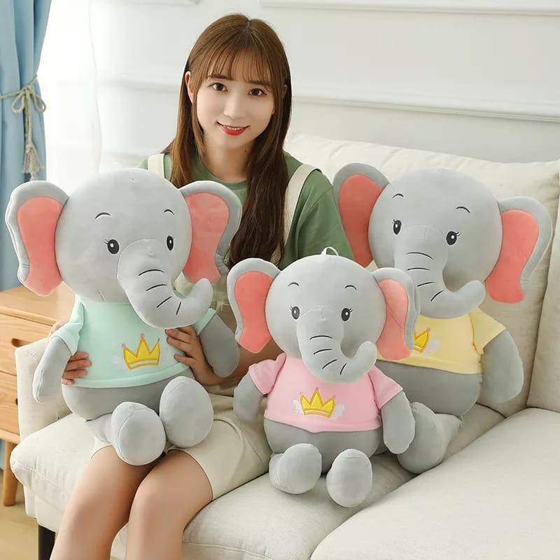 Grey Elephant Doll Toy, Kids Sleeping Back Cushion, Cute Stuffed Elephant Baby Accompany Doll, Cute Elephant Doll With Curved Nose, Adorable Crown Elephant Playing Doll