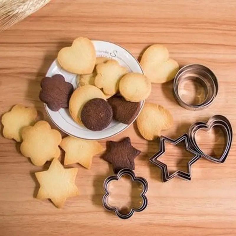 Set Of 12 Stainless Steel Cookie Cutter, Biscuit Baking Mold, Stainless Steel Cookie Mold, Biscuit Press Stamp,  Mini Shapes Fondant Cutter Set, Baking Accessories Cake Decoration Tool, Geometric Set for Biscuit Cutter