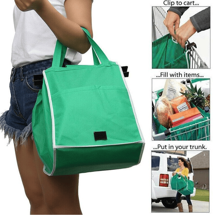 Set of 2 Large Capacity Foldable Reusable Handbags, Supermarket Trolley Shopping Bags, Stretchable Non-Woven Grocery Bags