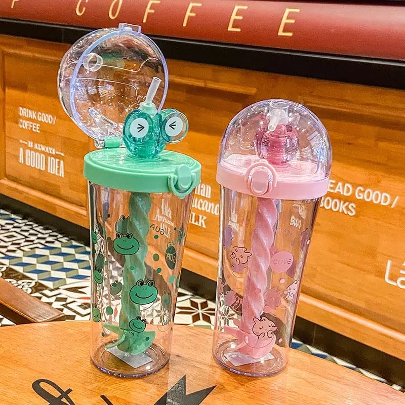 Cute Cartoon Mixing Cup, Creative Student Children Straw Cup, Plastic Straw Water Bottle, Cartoon Stirring Water Bottles, 500ml Infuser Kids Water Bottle, Portable Large Capacity Student Drink Mixing Cup