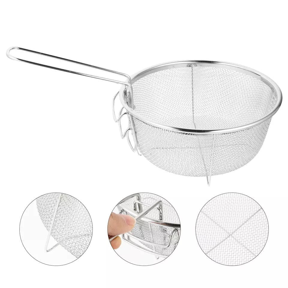 Kitchen Stainless Steel Chips Deep Fry Baskets, Food Presentation Strainer, Potato Chef Colander Tool Frying French Fries Basket, Fryer Mesh Fries Skimmer, Steel Wire Handle Colander Serving Net Holder