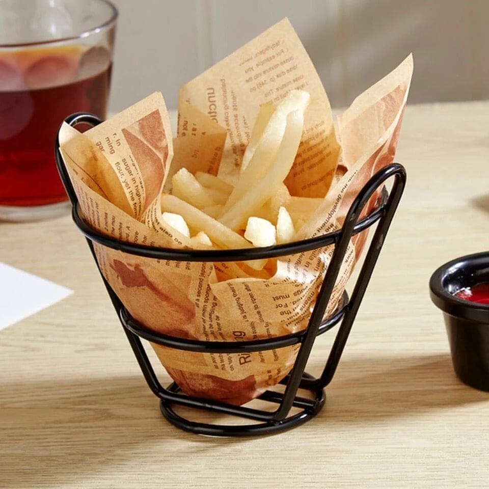 Mini Grill French Fries Basket, Snack Potato Chips Barrel Container, Convenient Snack Basket, Multifunction Stainless Steel Basket, Portable Frying Basket Strainer Colander Basket, Iron Convenient Bucket Basket